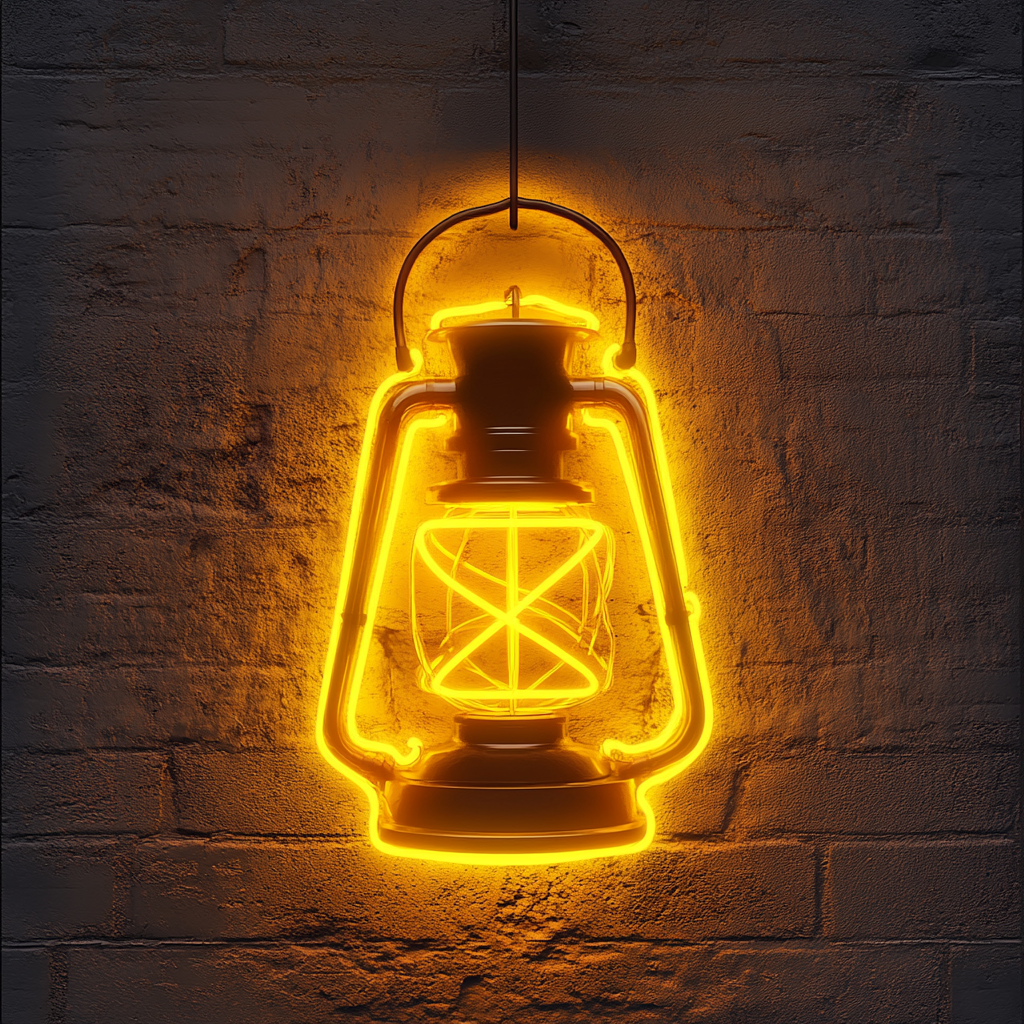 Lantern with Light - Yellow Neon Sign, 24 Inches