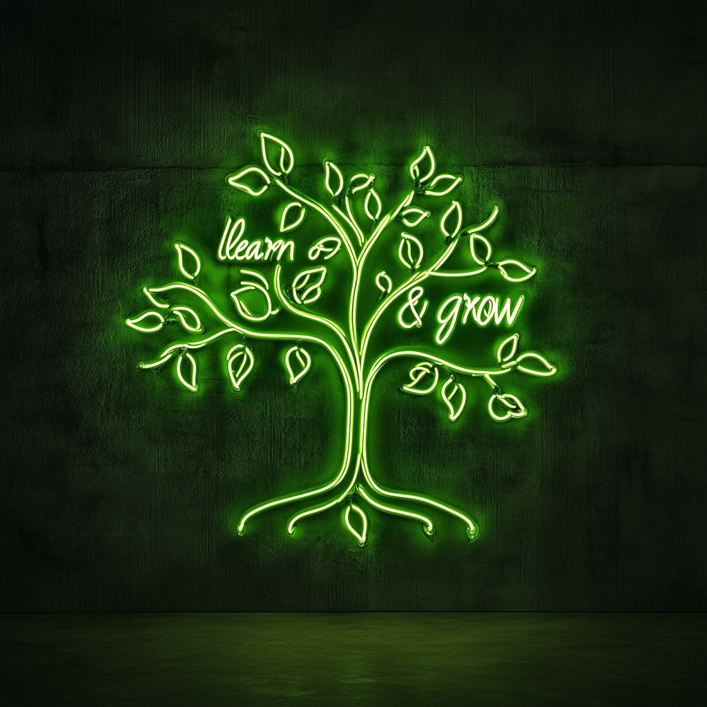 Learn & Grow - Green Neon Sign, 18 Inches
