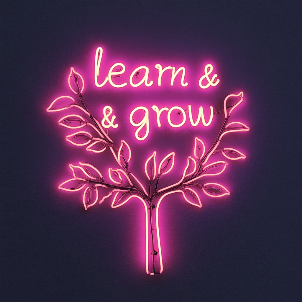 Learn & Grow - Pink Neon Sign, 24 Inches