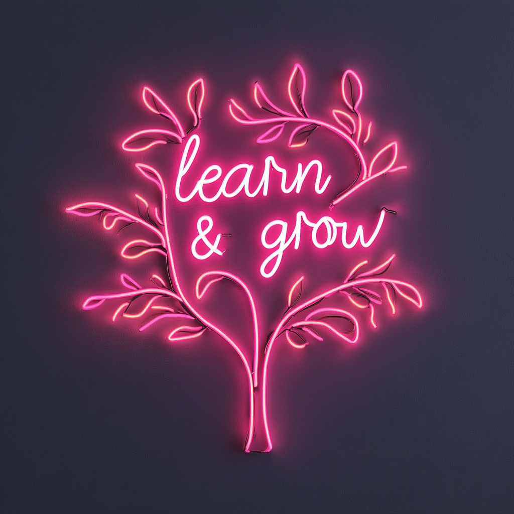 Learn & Grow - Pink Neon Sign, 24 Inches