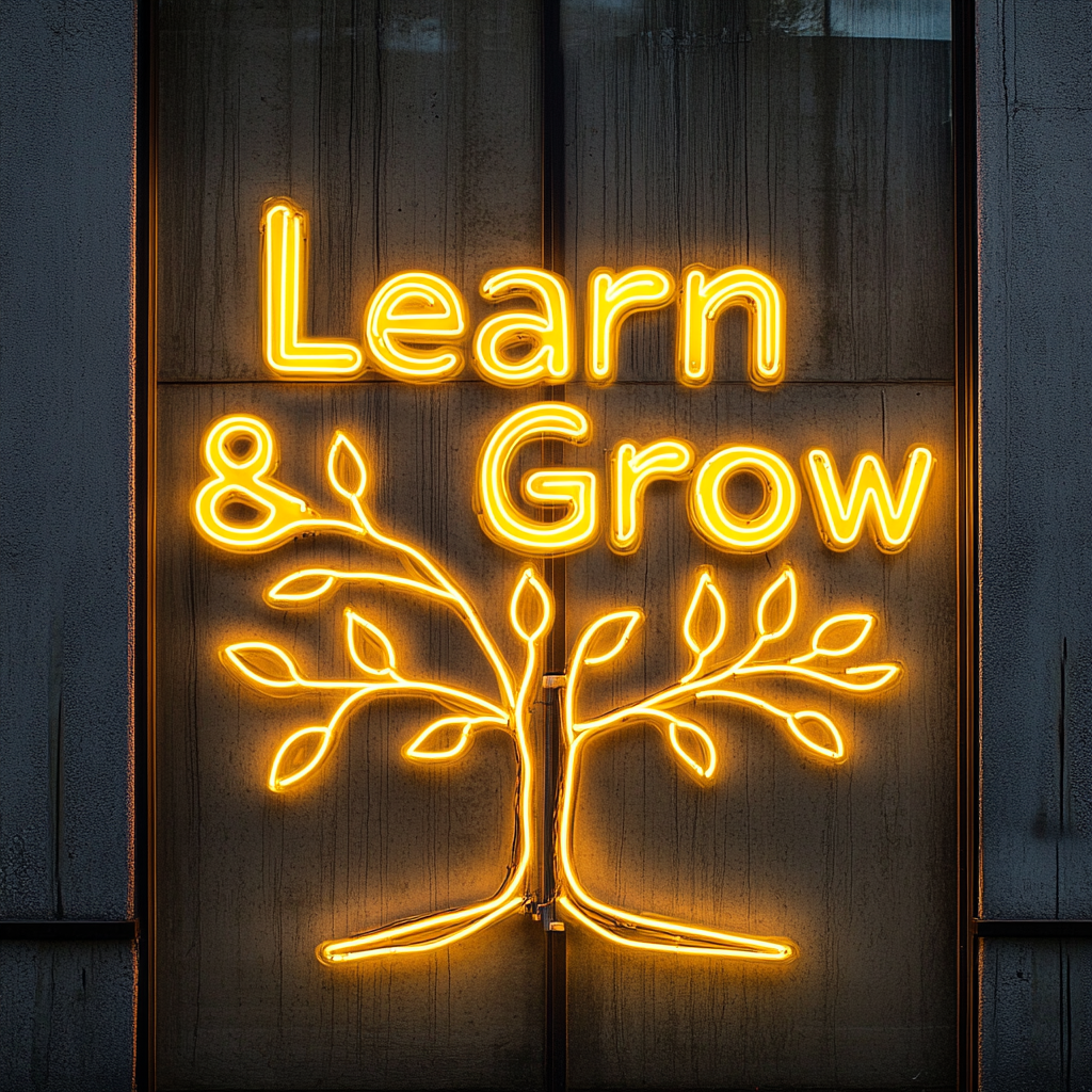 Learn & Grow - Yellow Neon Sign, 18 Inches