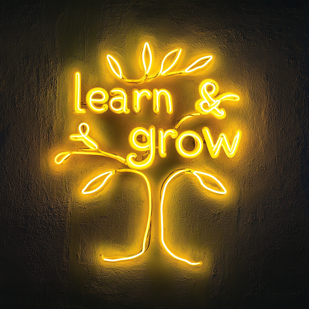 Learn & Grow - Yellow Neon Sign, 18 Inches