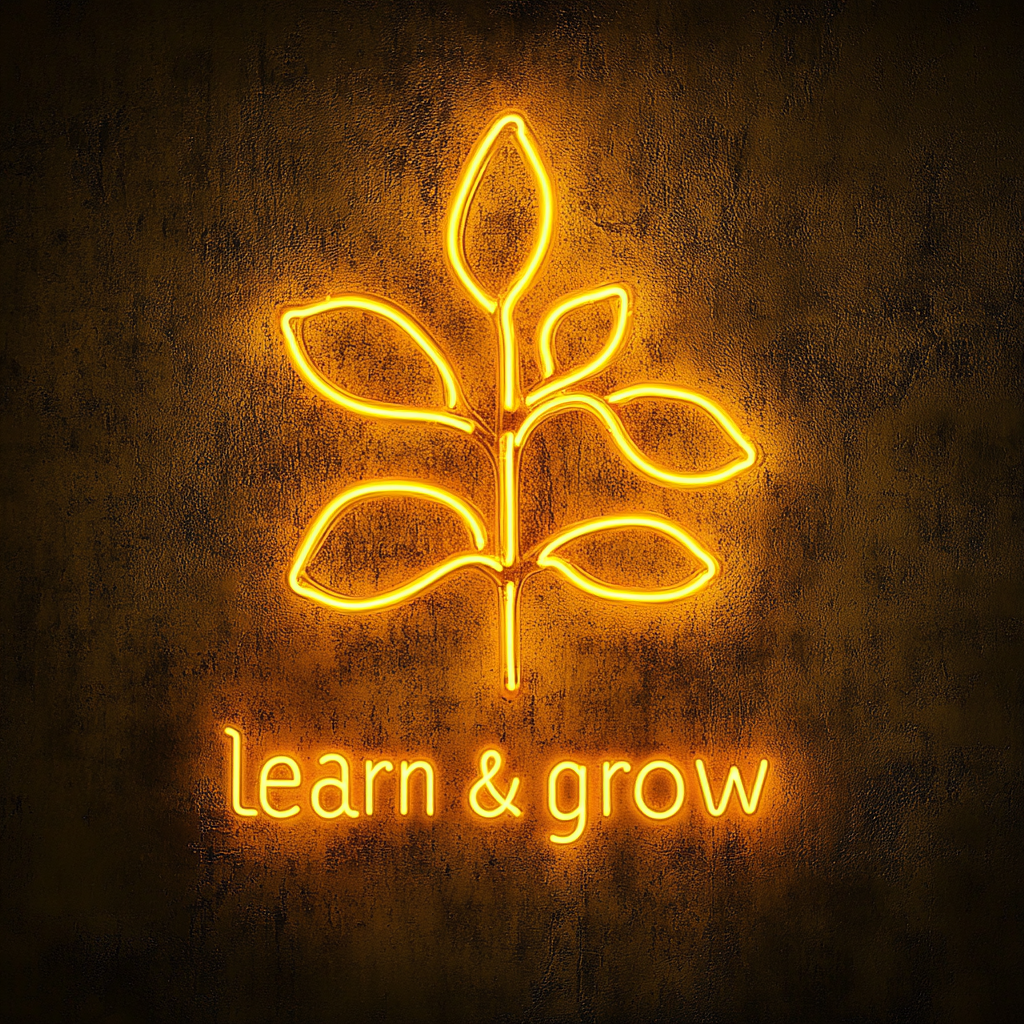 Learn & Grow - Yellow Neon Sign, 24 Inches