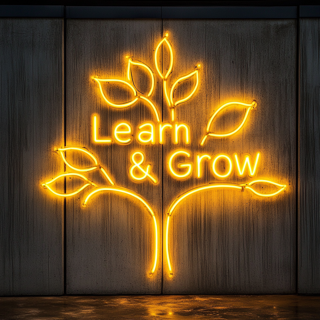Learn & Grow - Yellow Neon Sign, 24 Inches