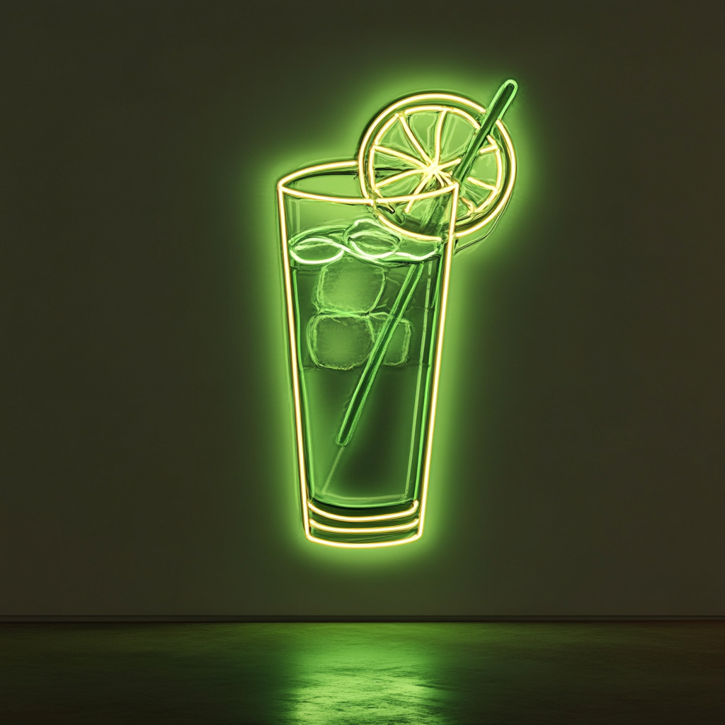 Lemon Slice in Water - Green Neon Sign, 24 Inches