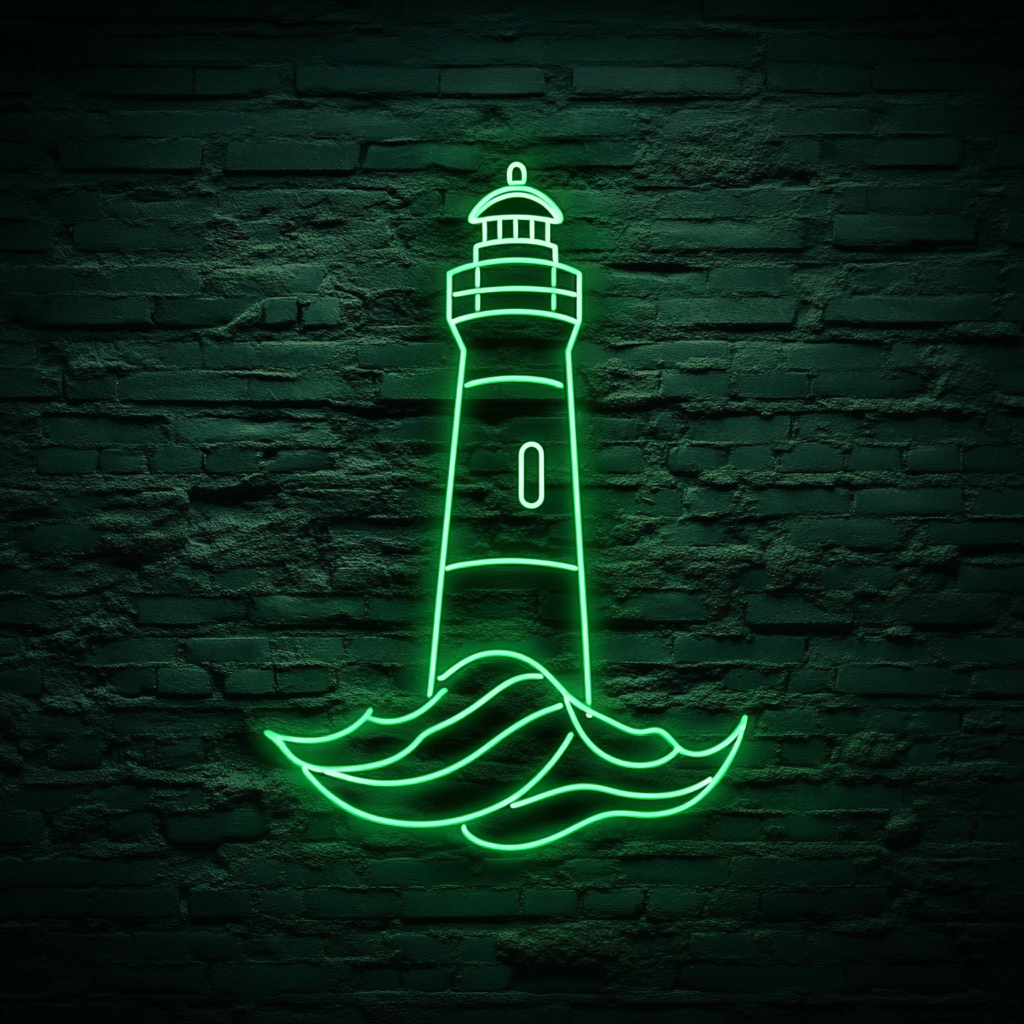 Lighthouse with Waves - Green Neon Sign, 18 Inches