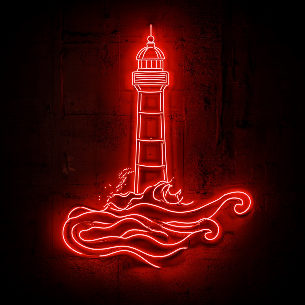 Lighthouse with Waves - Red Neon Sign, 24 Inches