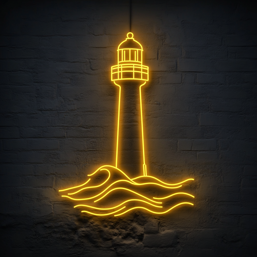 Lighthouse with Waves - Yellow Neon Sign, 24 Inches