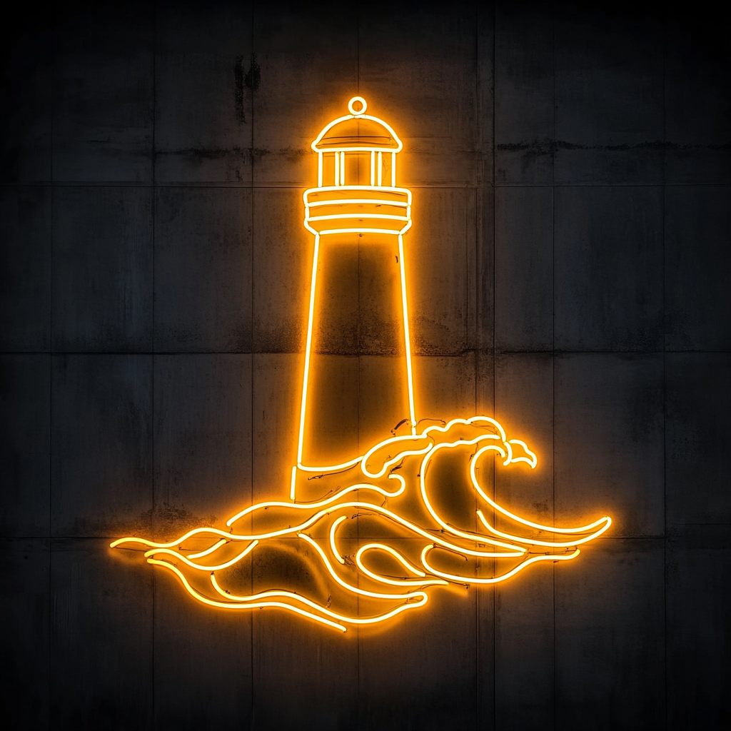Lighthouse with Waves - Yellow Neon Sign, 18 Inches