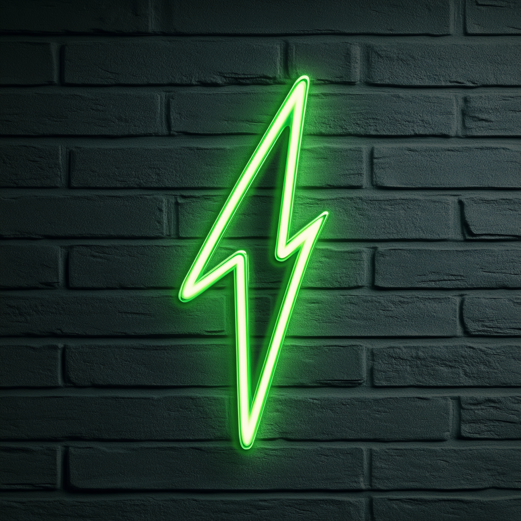 Lightning Bolt - Green Neon Sign, 18 Inches