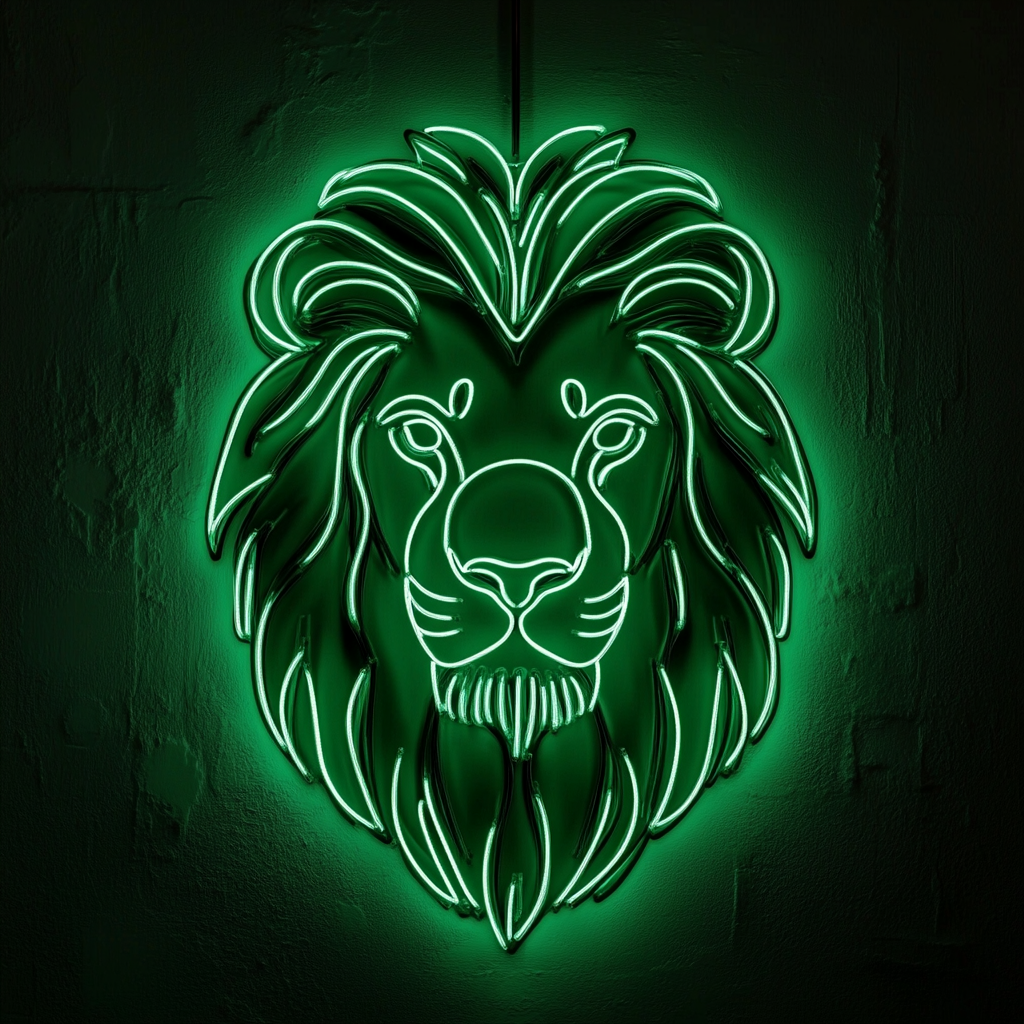 Lion Face - Green Neon Sign, 24 Inches