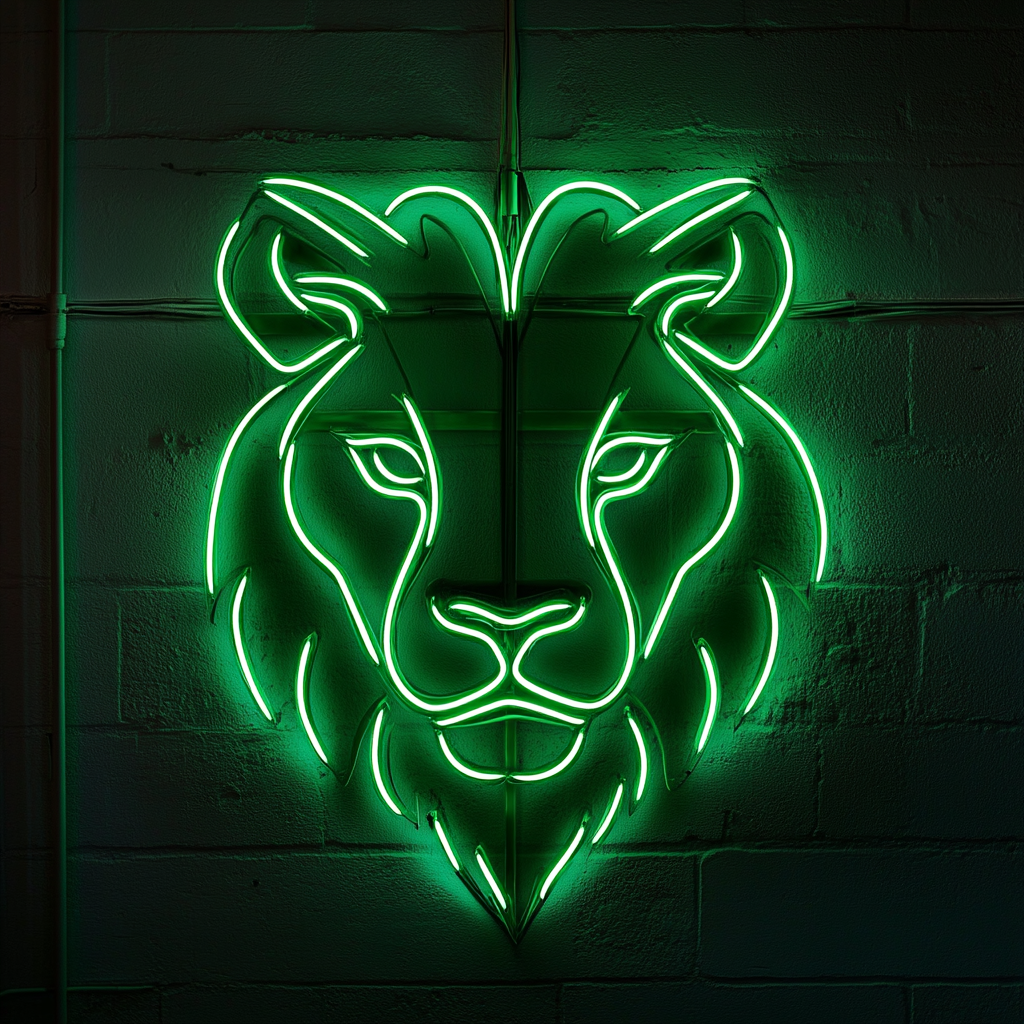 Lion Face - Green Neon Sign, 18 Inches
