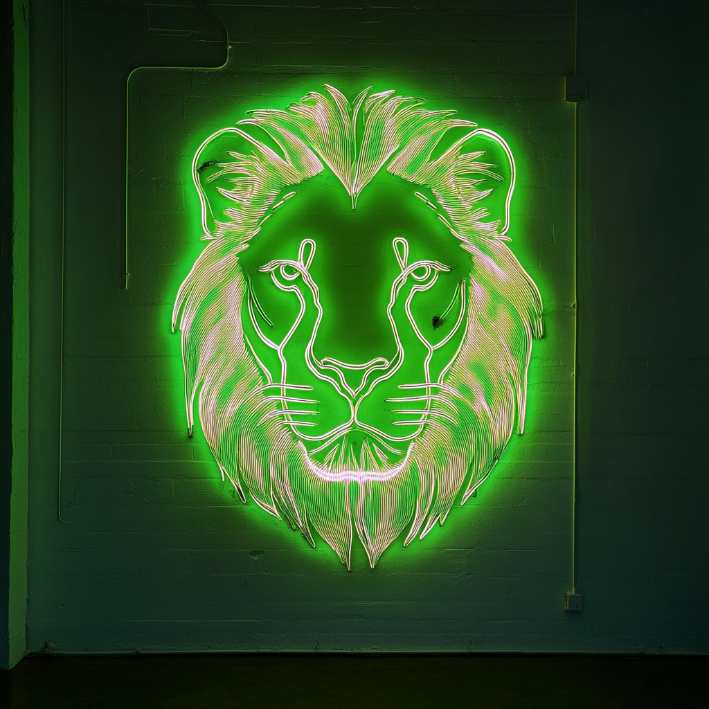 Lion Face - Green Neon Sign, 24 Inches