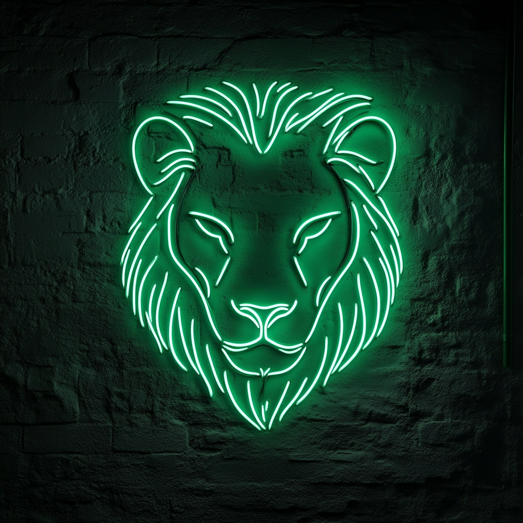 Lion Face - Green Neon Sign, 18 Inches