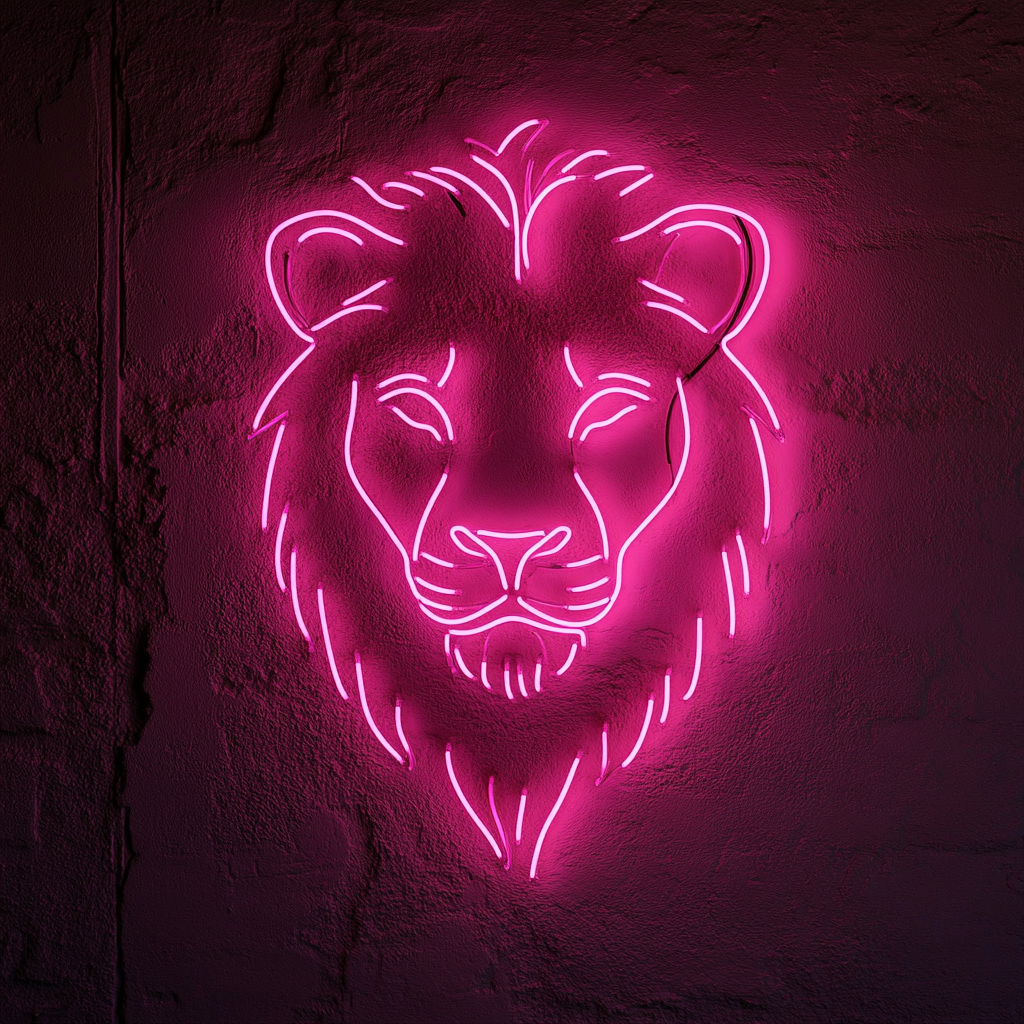 Lion Face - Pink Neon Sign, 18 Inches