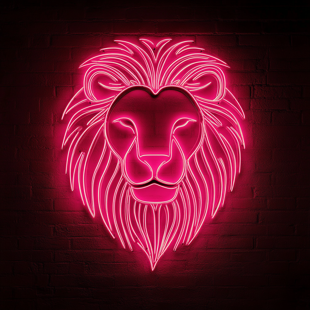 Lion Face - Pink Neon Sign, 18 Inches