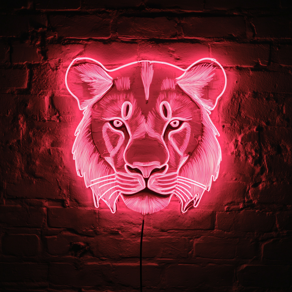 Lion Face - Pink Neon Sign, 18 Inches