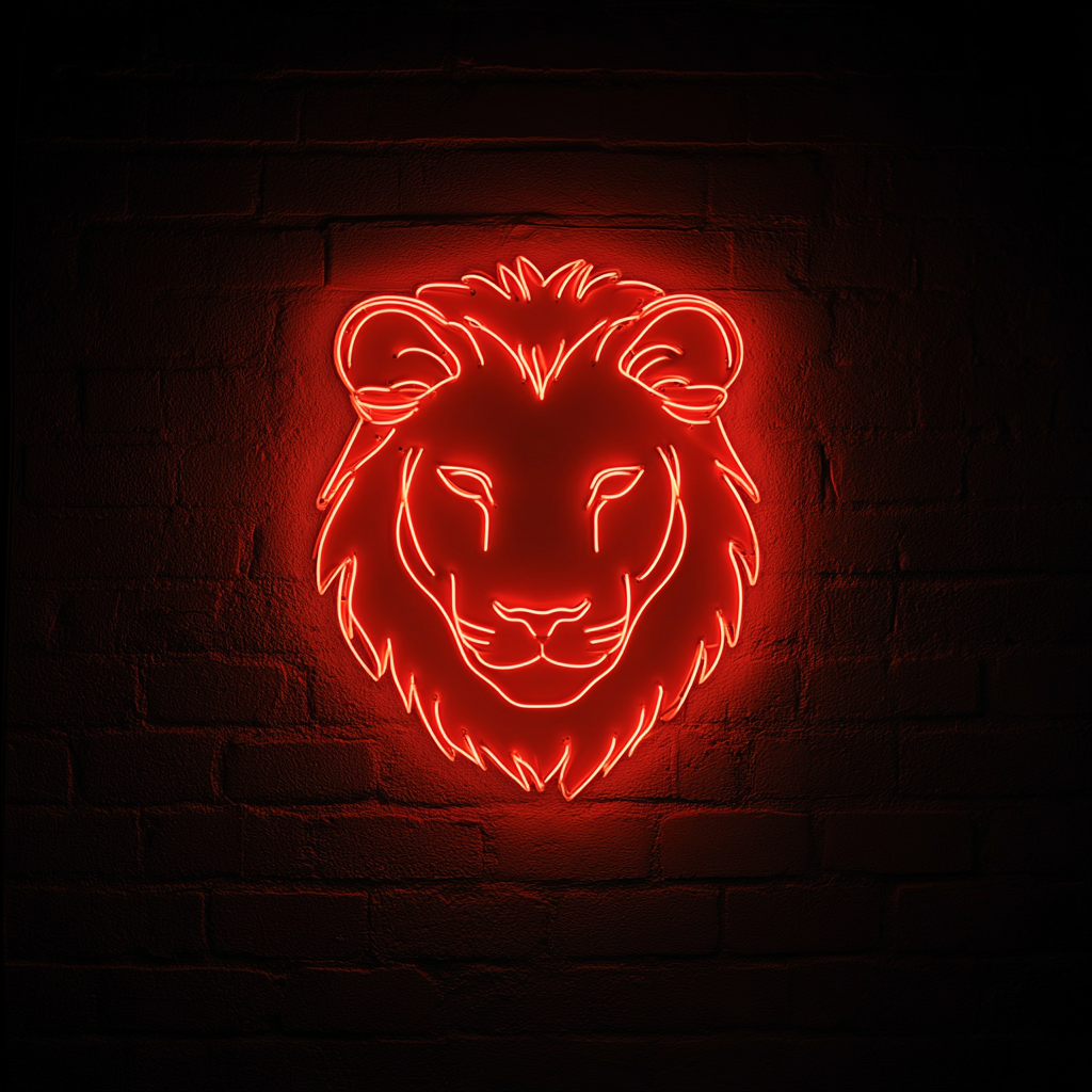 Lion Face - Red Neon Sign, 24 Inches