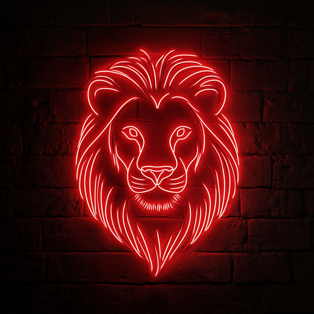 Lion Face - Red Neon Sign, 24 Inches