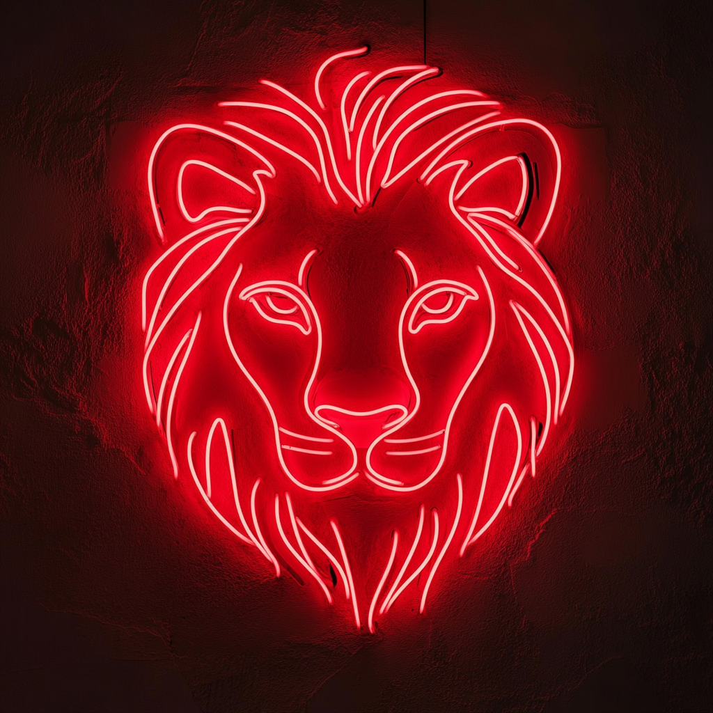 Lion Face - Red Neon Sign, 24 Inches