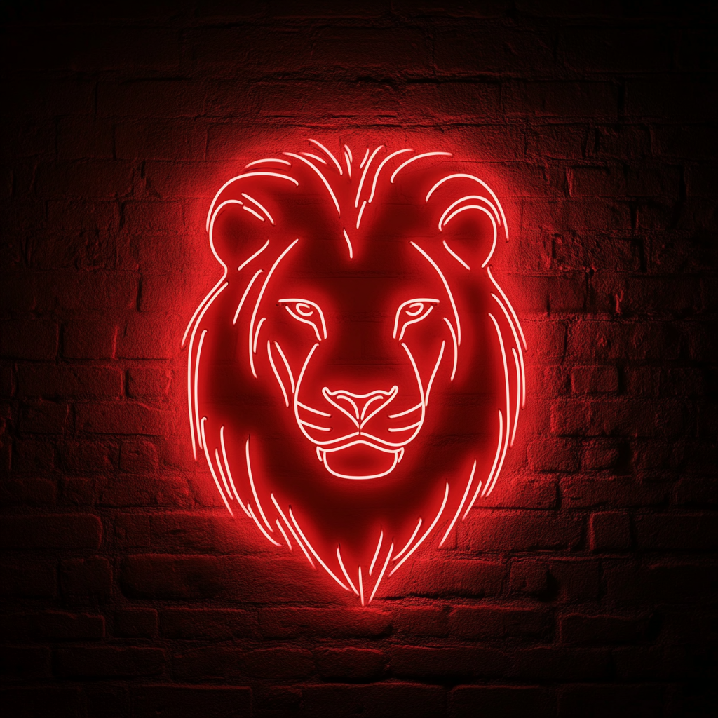 Lion Face - Red Neon Sign, 24 Inches