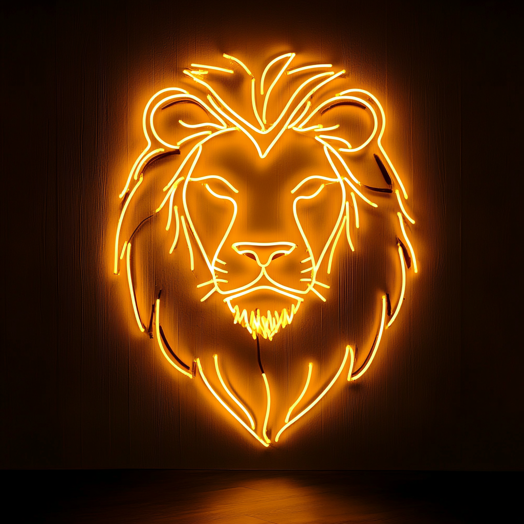 Lion Face - Yellow Neon Sign, 18 Inches