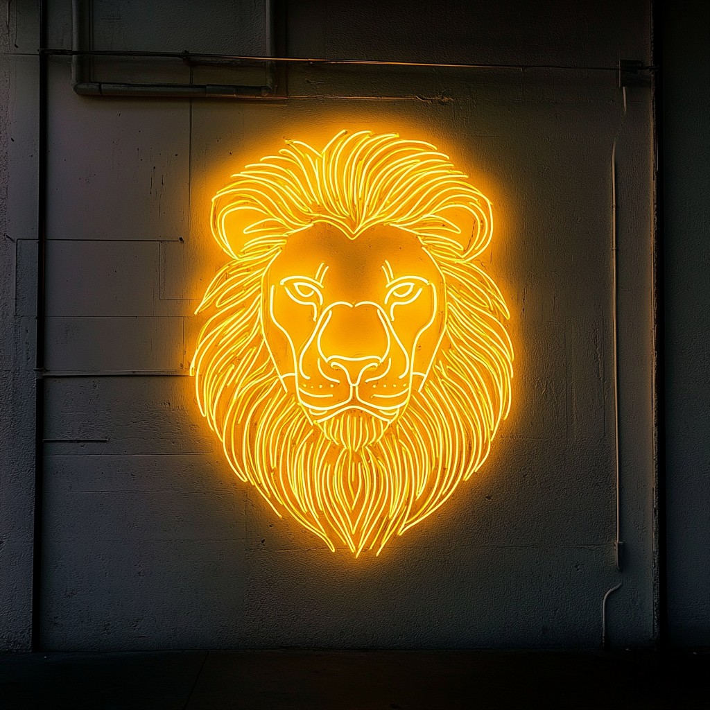 Lion Face - Yellow Neon Sign, 24 Inches