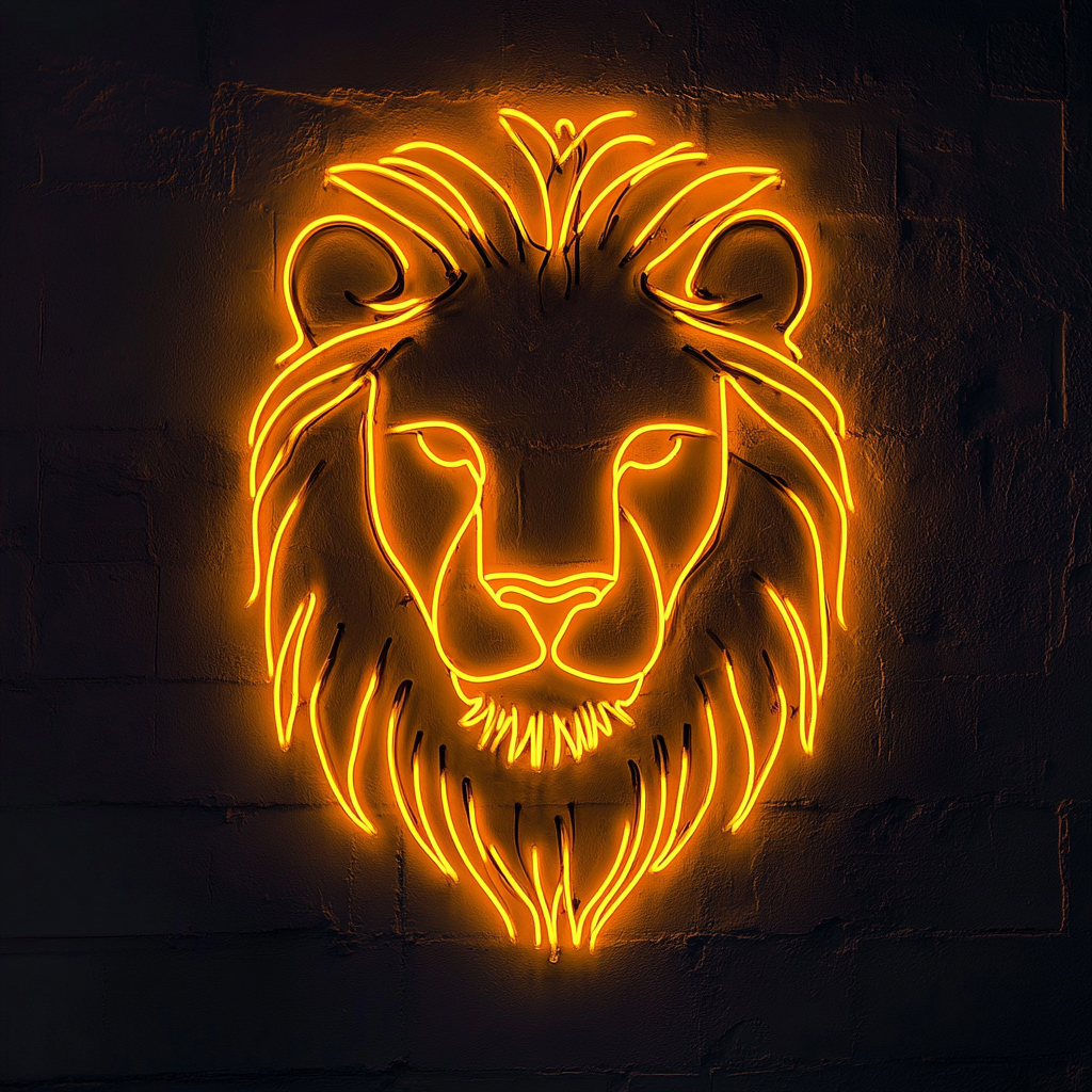 Lion Face - Yellow Neon Sign, 24 Inches