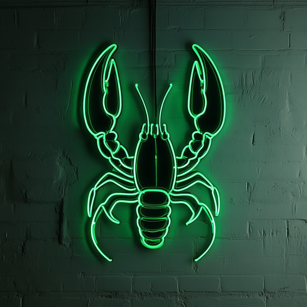 Lobster Bib with Lobster - Green Neon Sign, 24 Inches