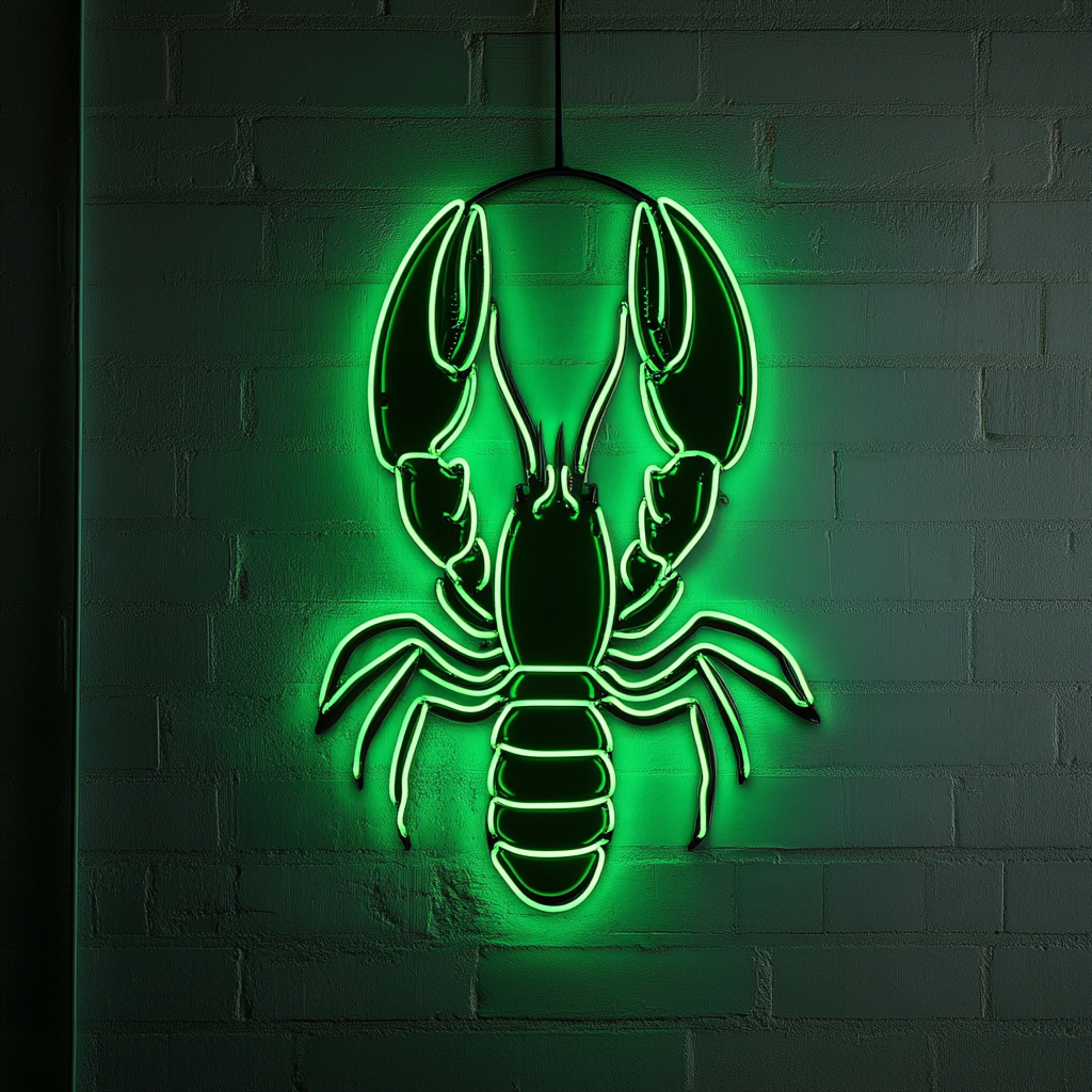 Lobster Bib with Lobster - Green Neon Sign, 24 Inches