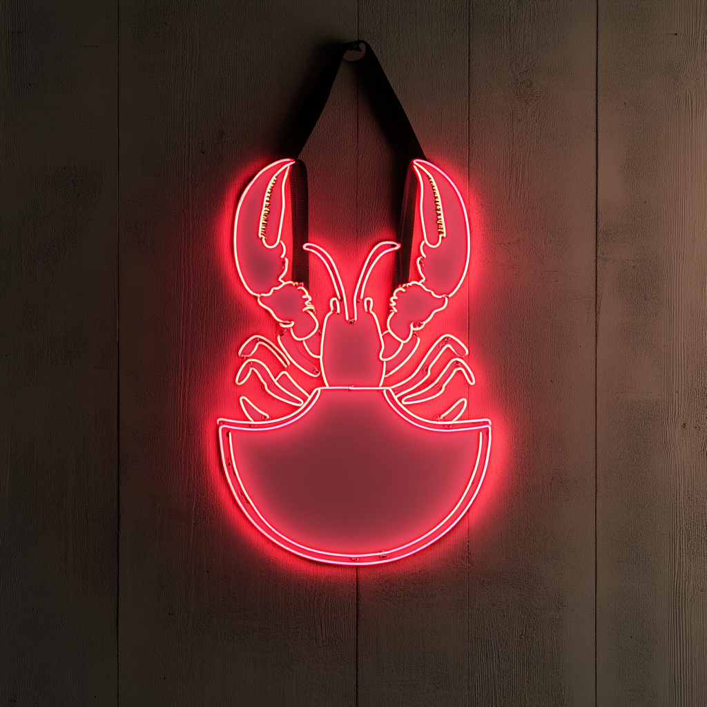 Lobster Bib with Lobster - Pink Neon Sign, 18 Inches