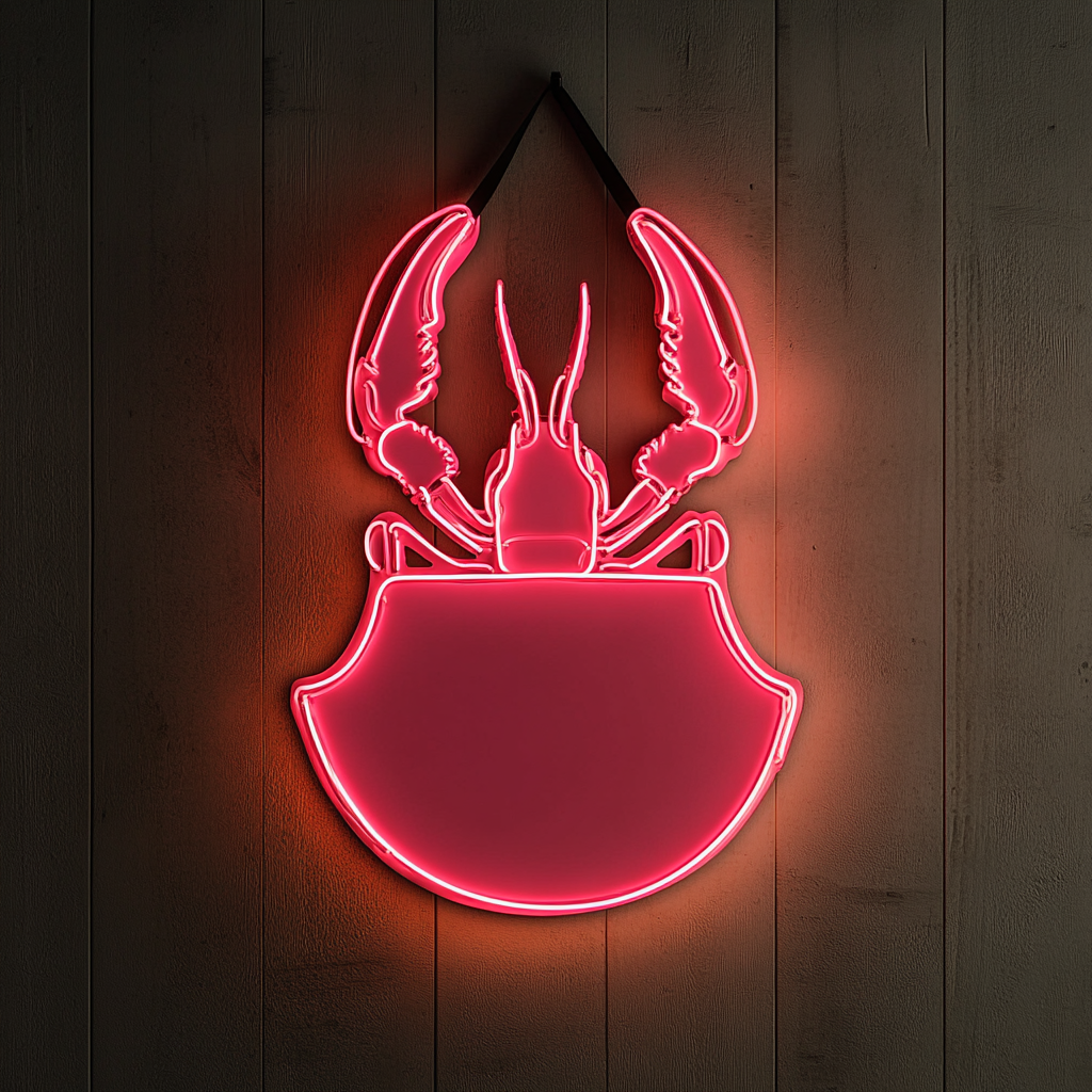 Lobster Bib with Lobster - Pink Neon Sign, 18 Inches