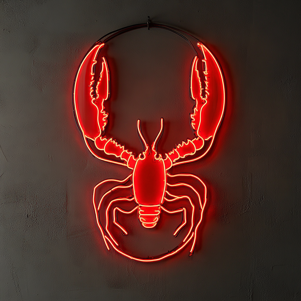 Lobster Bib with Lobster - Red Neon Sign, 18 Inches