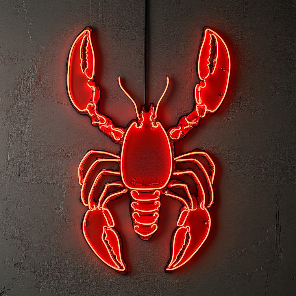 Lobster Bib with Lobster - Red Neon Sign, 24 Inches