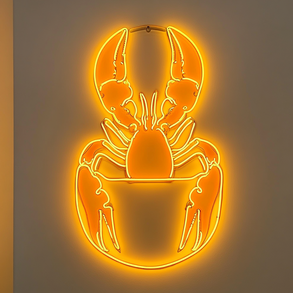 Lobster Bib with Lobster - Yellow Neon Sign, 18 Inches