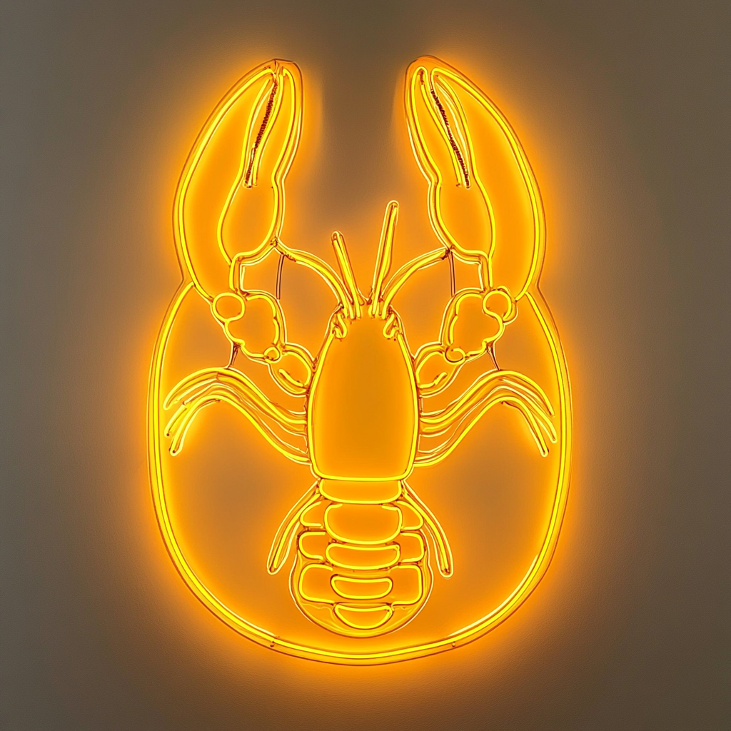 Lobster Bib with Lobster - Yellow Neon Sign, 18 Inches