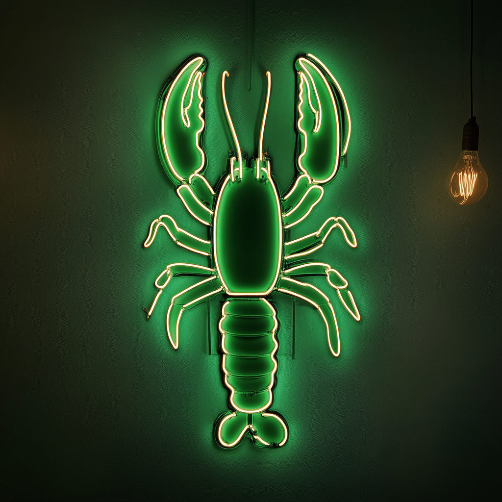 Lobster with Steam - Green Neon Sign, 18 Inches