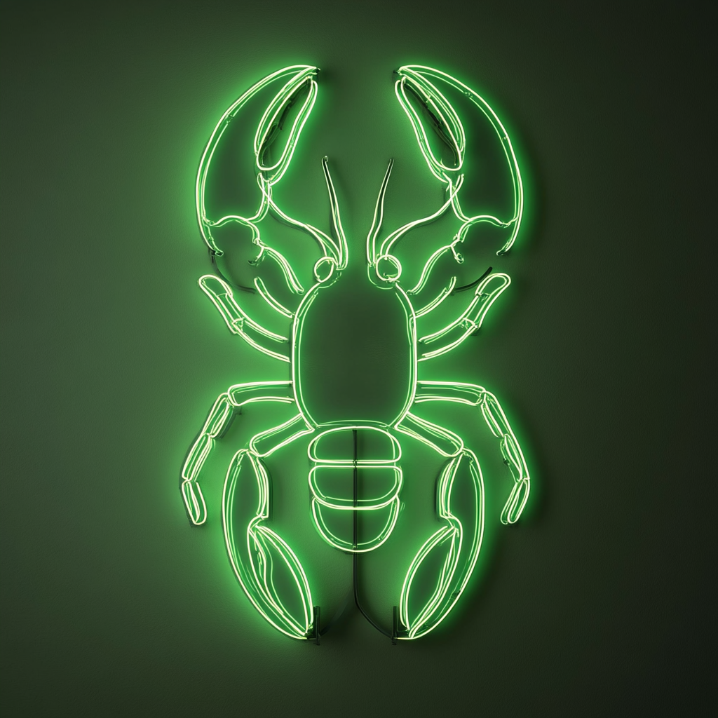 Lobster with Steam - Green Neon Sign, 18 Inches