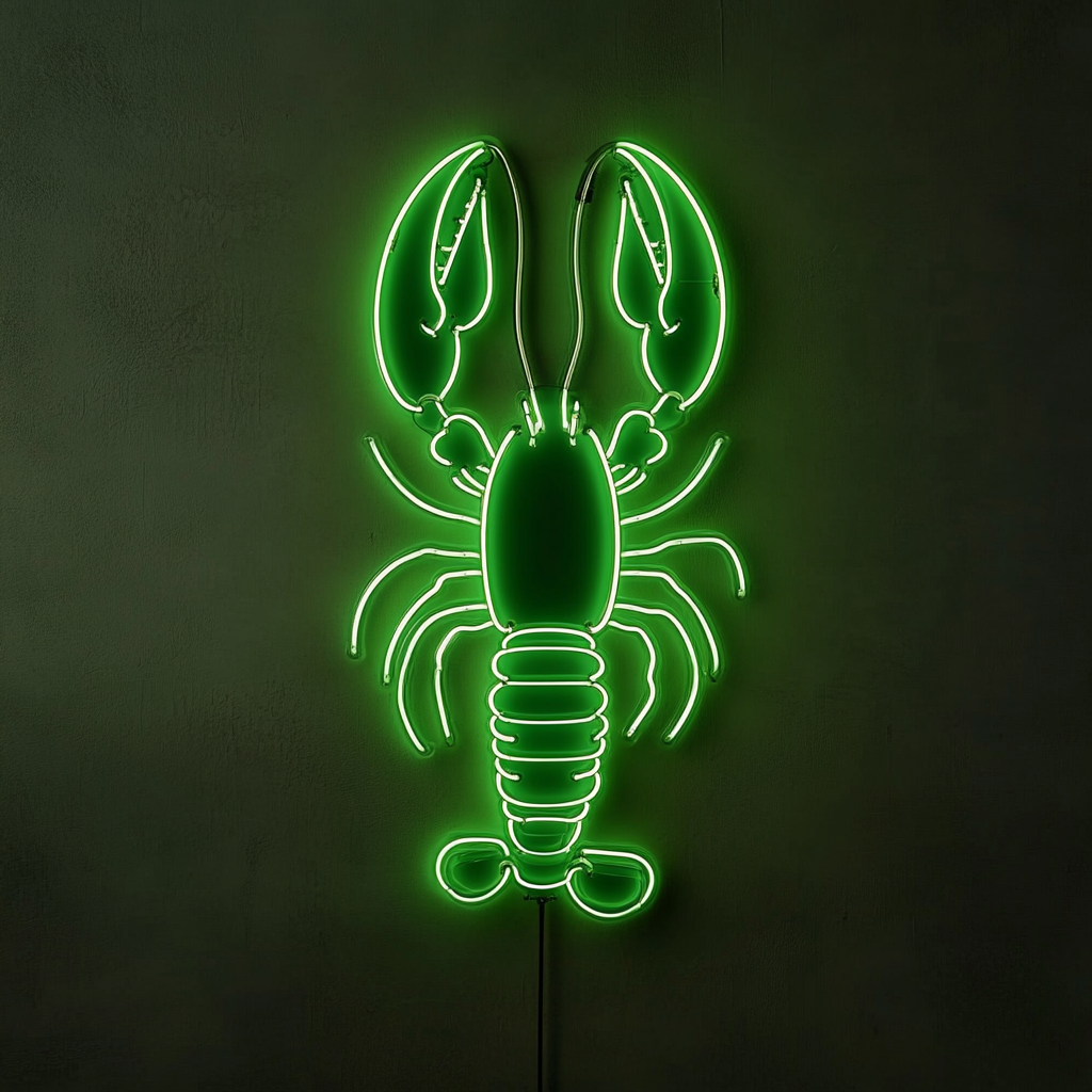 Lobster with Steam - Green Neon Sign, 24 Inches
