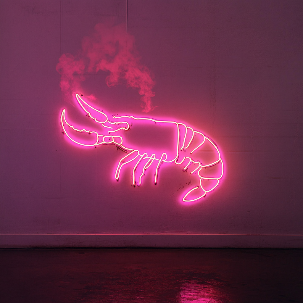 Lobster with Steam - Pink Neon Sign, 18 Inches