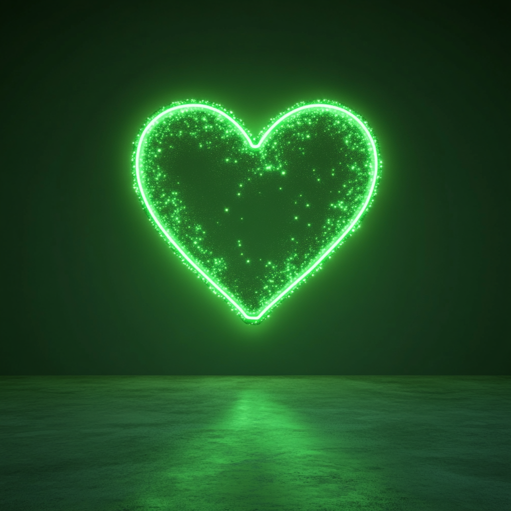 Love Heart with Sparkles - Green Neon Sign, 24 Inches