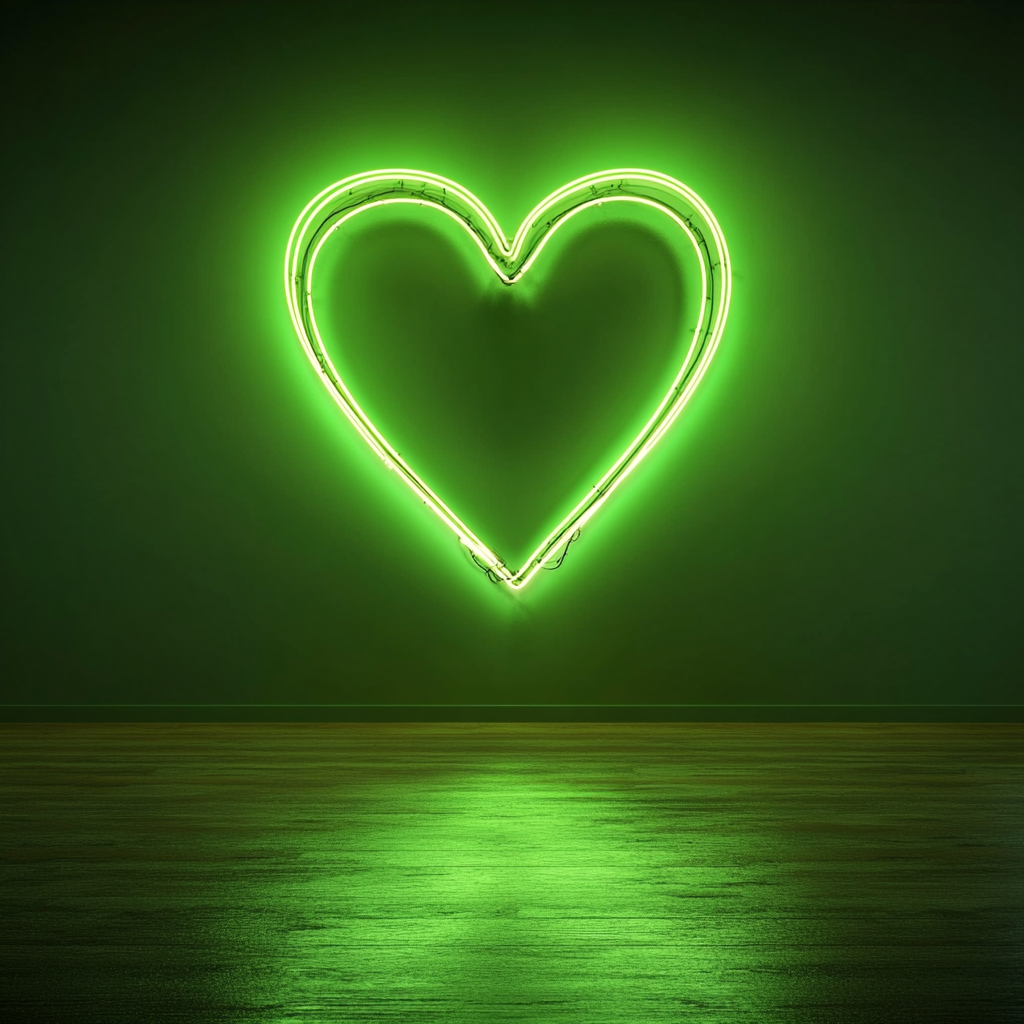 Love Heart with Sparkles - Green Neon Sign, 24 Inches