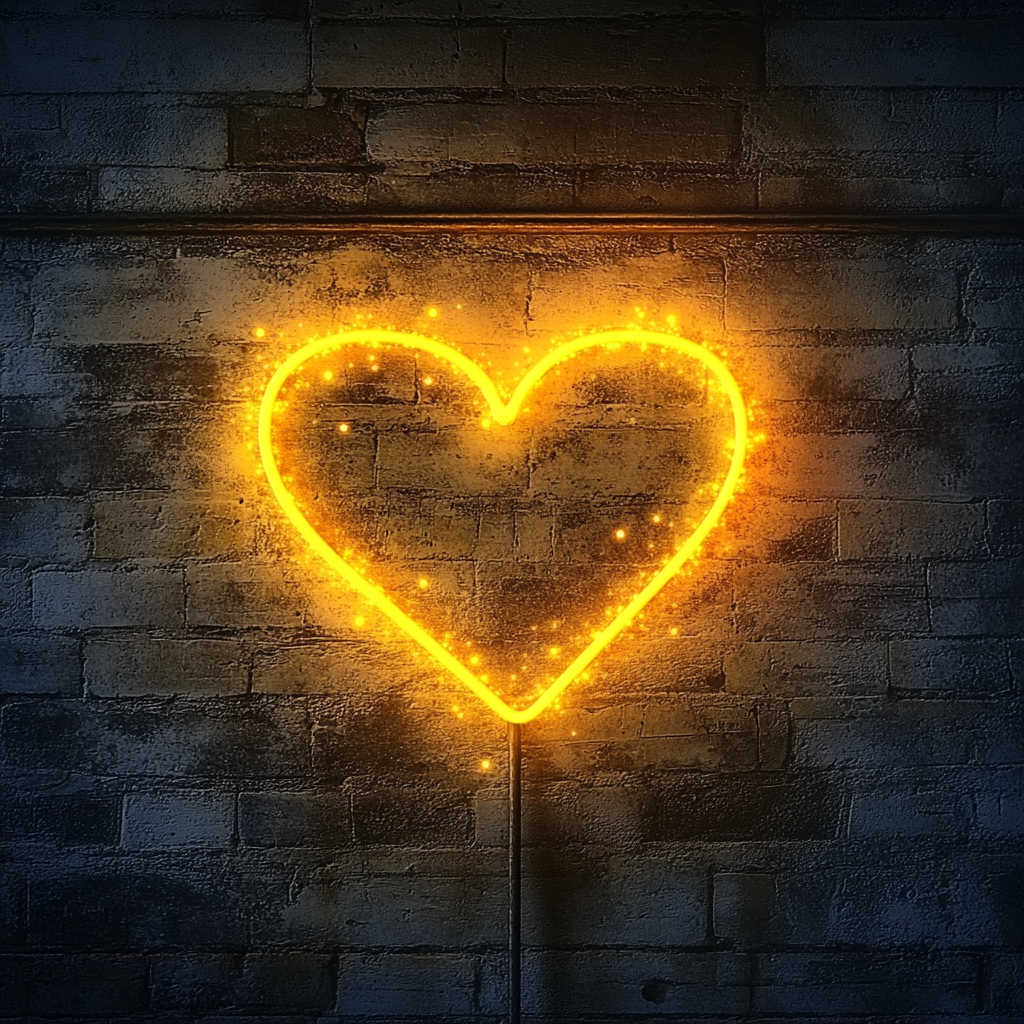 Love Heart with Sparkles - Yellow Neon Sign, 18 Inches