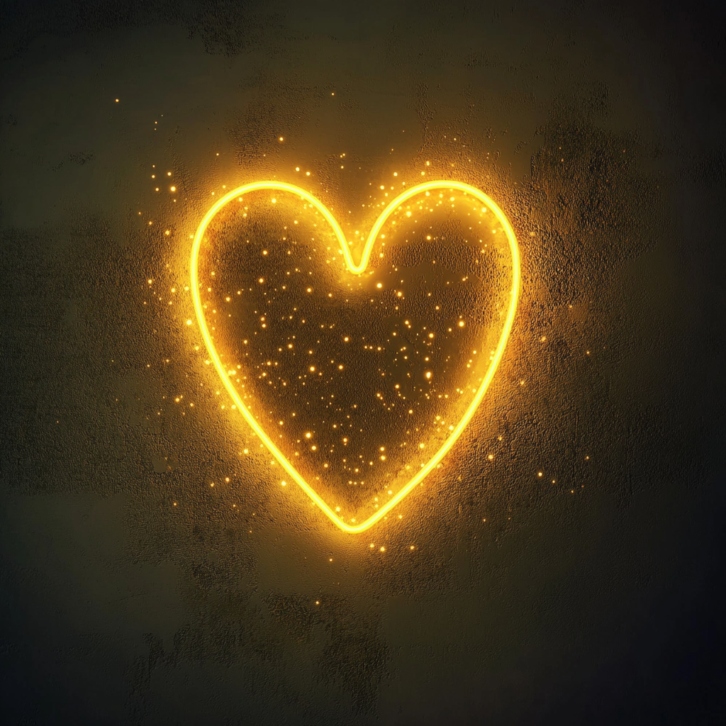 Love Heart with Sparkles - Yellow Neon Sign, 24 Inches