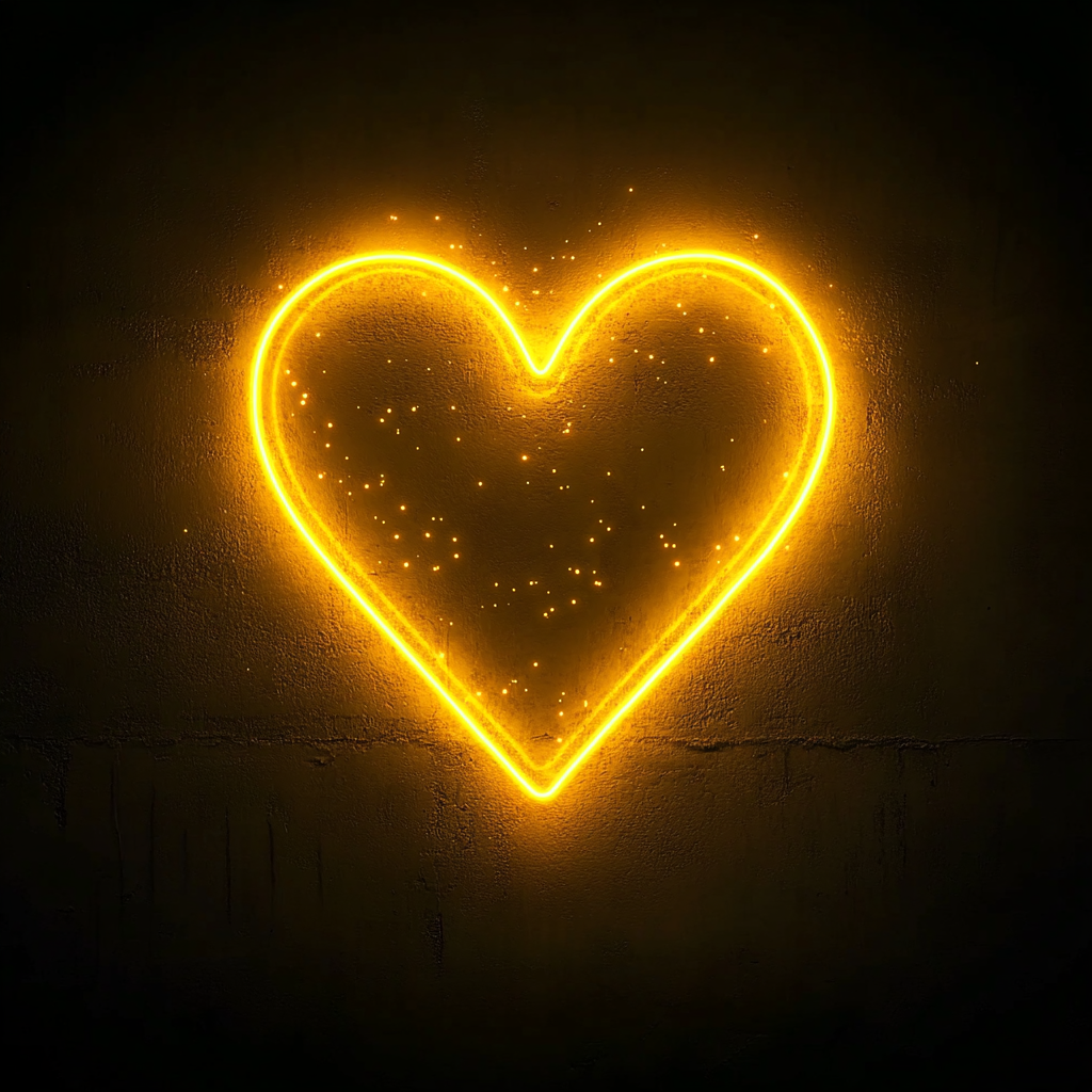 Love Heart with Sparkles - Yellow Neon Sign, 24 Inches