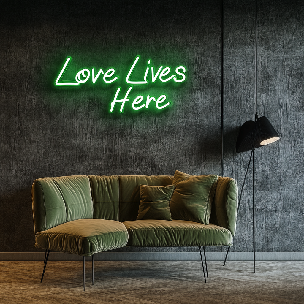 Love Lives Here - Green Neon Sign, 24 Inches