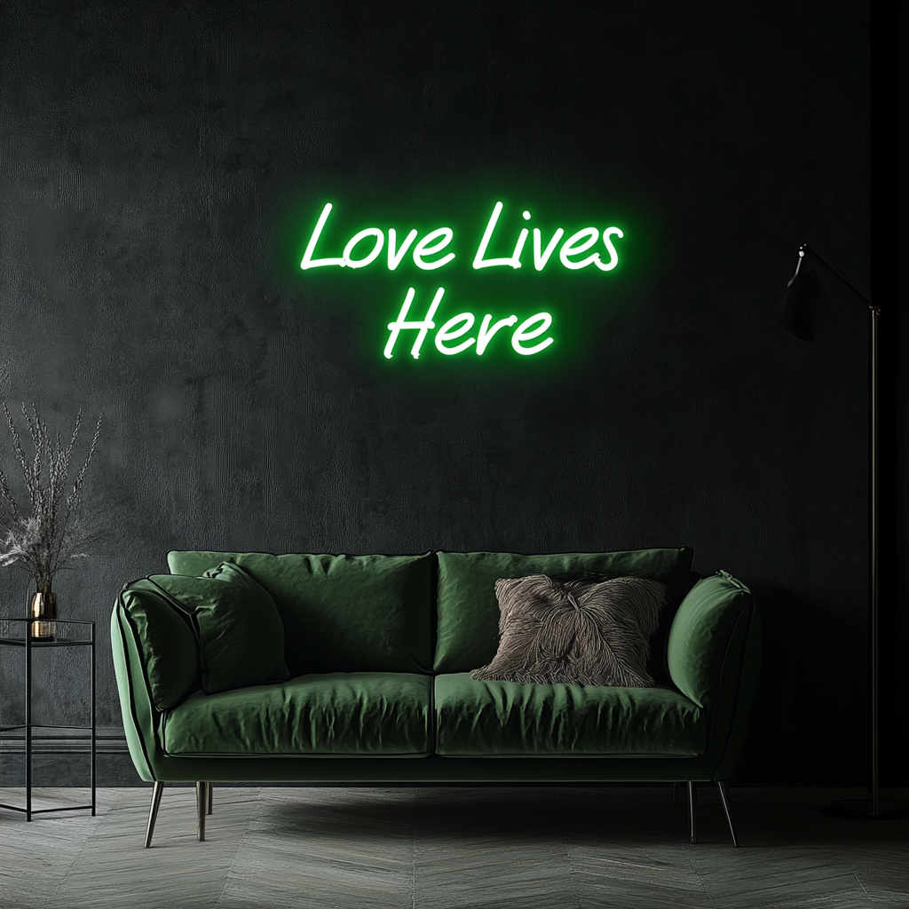 Love Lives Here - Green Neon Sign, 18 Inches