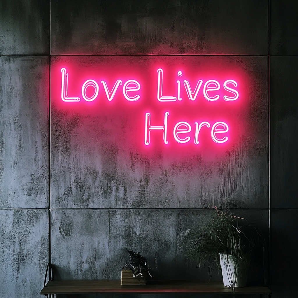 Love Lives Here - Pink Neon Sign, 18 Inches