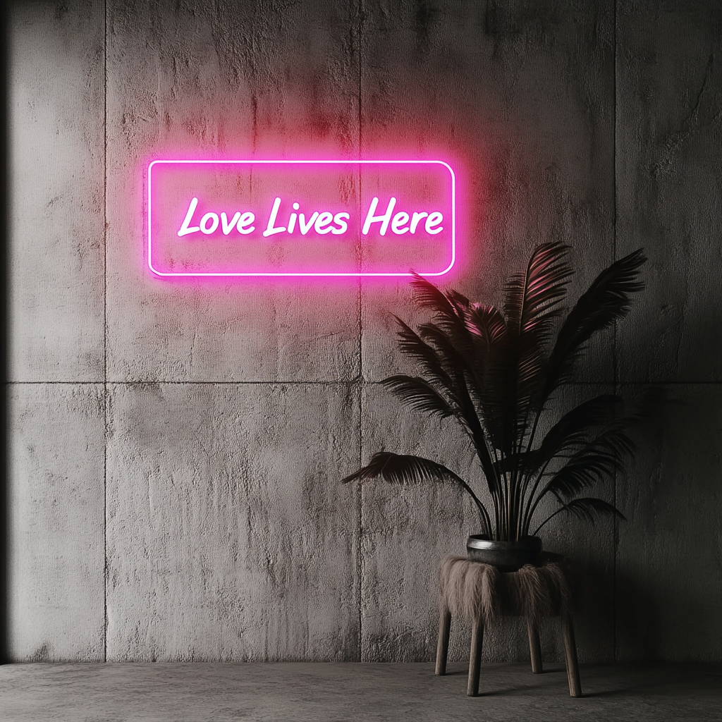 Love Lives Here - Pink Neon Sign, 18 Inches