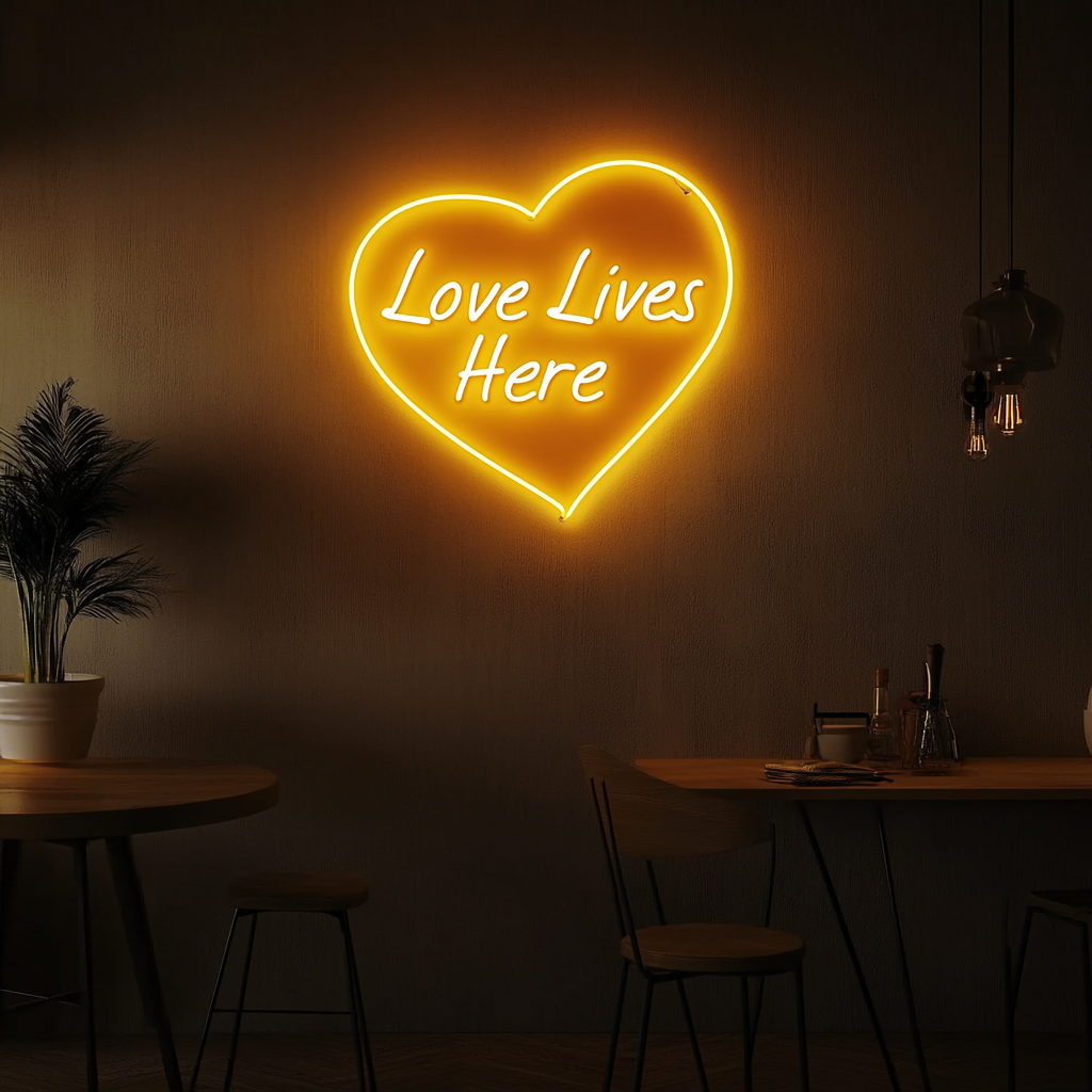Love Lives Here - Yellow Neon Sign, 24 Inches